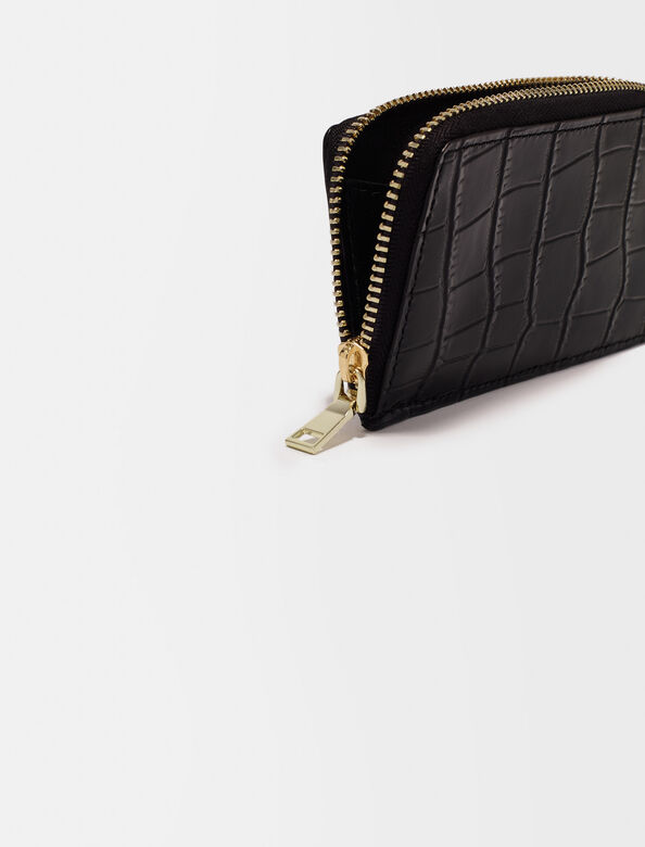 Croc-effect embossed leather cardholder : Small leather goods color Black