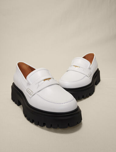 Leather platform loafers : Sling-Back & Sandals color White