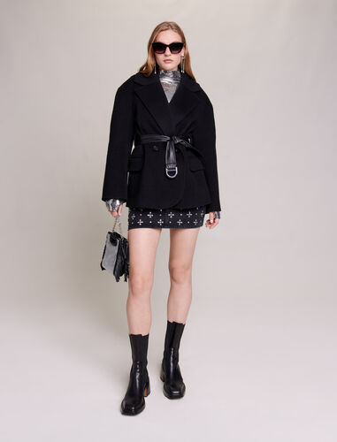 Short tied coat : Coats color Black