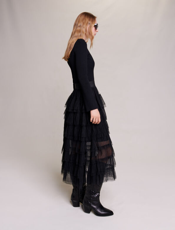 TULLE MIDI SKIRT : Skirts & Shorts color Black