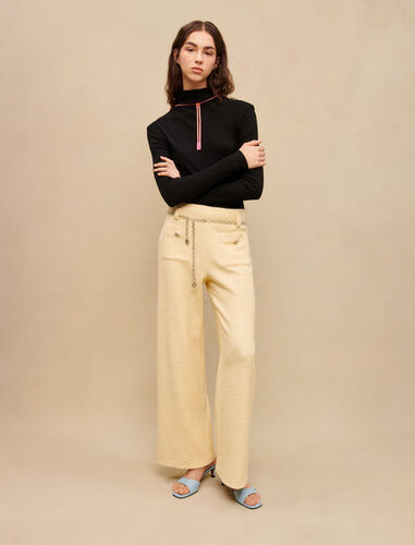Yellow tweed belted trousers : Trousers & Jeans color Pale Yellow