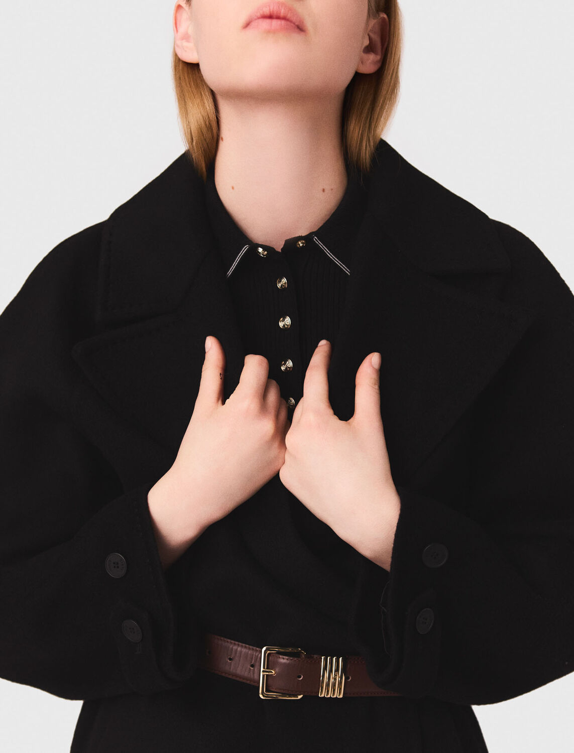 Double-faced mid-length coat : Coats color Black