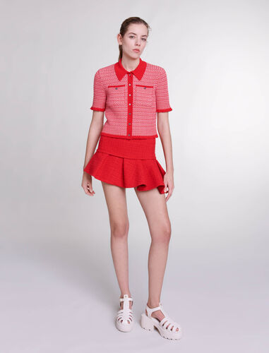 Asymmetrical tweed miniskirt : View All color Red