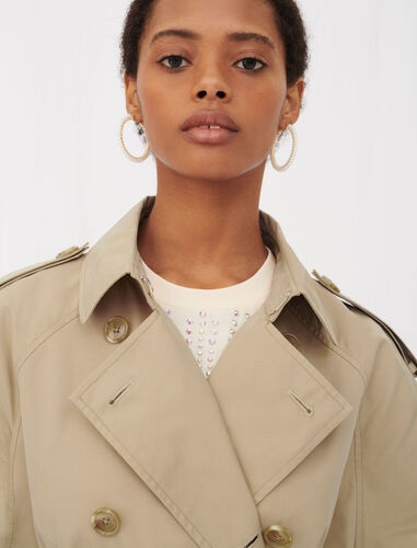 Belted trench coat with leather patches : Coats & Jackets color Camel