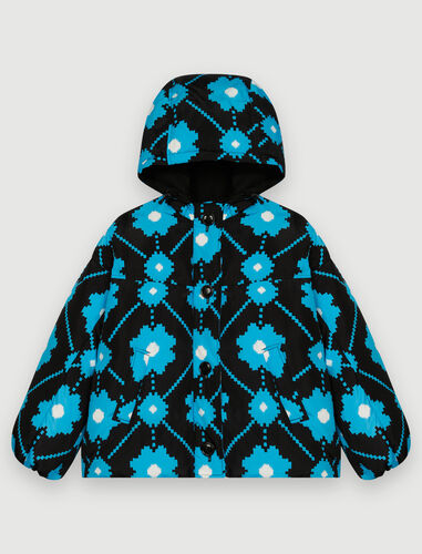 Floral-print puffer coat : Coats & Jackets color Black/blue