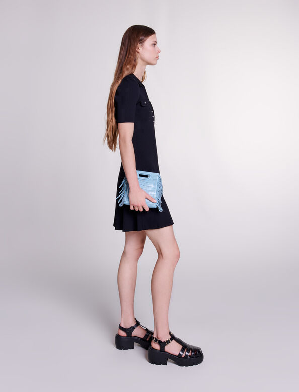 Short knit dress : View All color Black