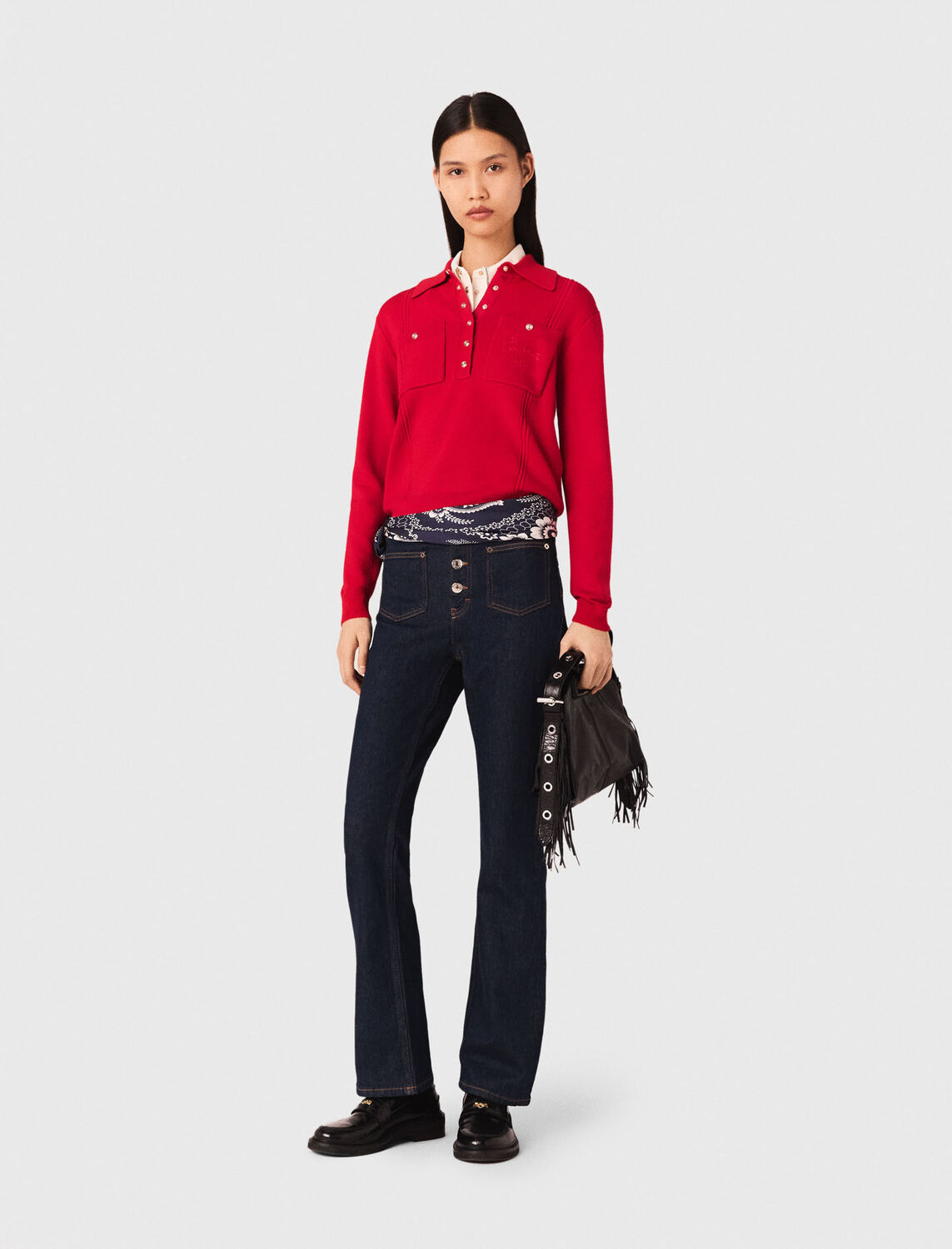 Polo collar jumper with embroidery - Sweaters & Cardigans - MAJE