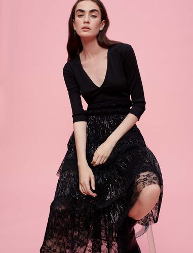 Jersey-blend and lace sequined dress : Dresses color Black