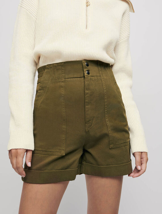 Khaki cotton canvas shorts - Skirts & Shorts - MAJE