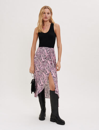 Printed viscose asymmetric skirt : Skirts & Shorts color Pink paisley