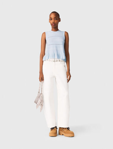 Ruffled knit top : Tops color Blue Sky