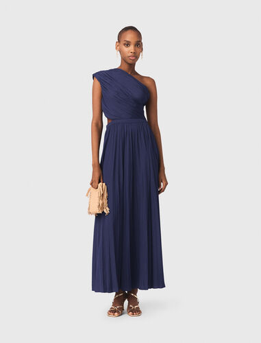Asymmetrical pleated maxi dress : Dresses color Navy