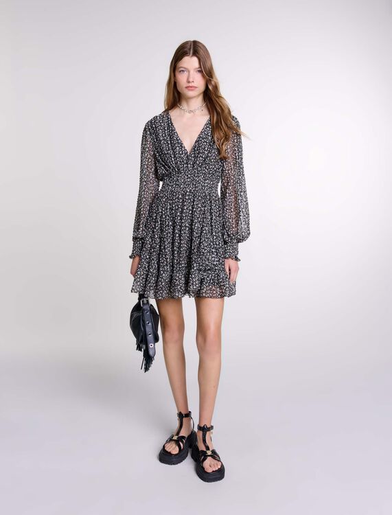 Short flared dress : Dresses color Flower print black background