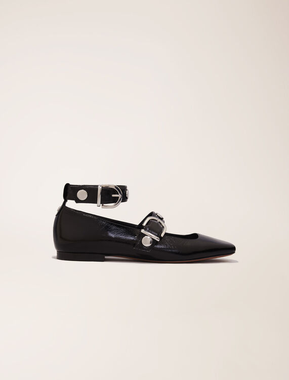 Studded leather Mary Jane pumps : Sling-Back & Sandals color Black