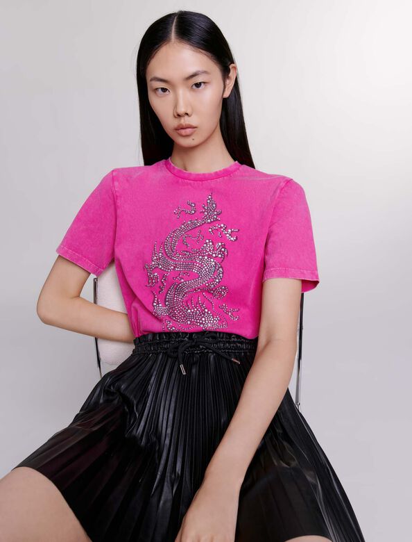 Rhinestone T-shirt : T-Shirts color Fuchsia pink