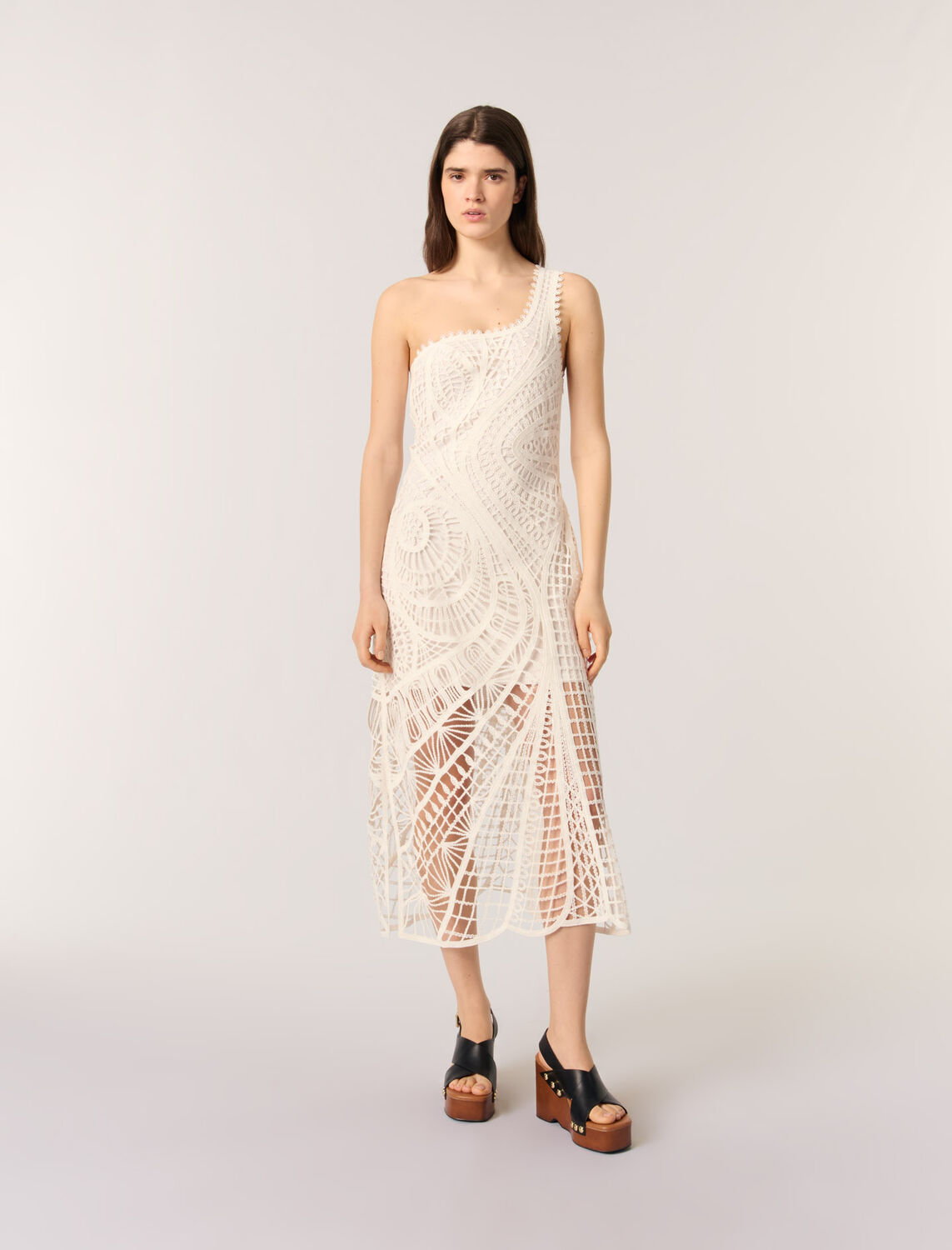 Asymmetrical crochet maxi dress -  - MAJE