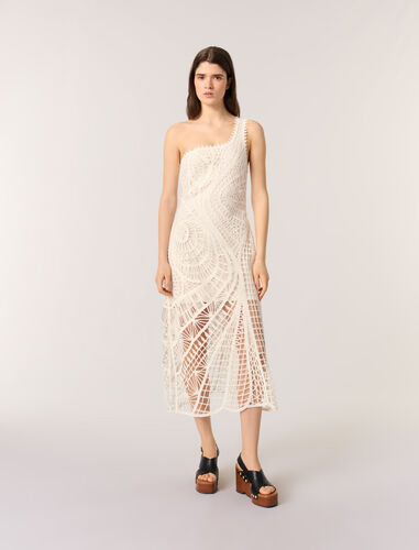 Asymmetrical crochet maxi dress : Dresses color White