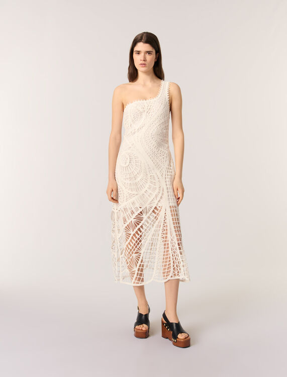 Asymmetrical crochet maxi dress : Dresses color White
