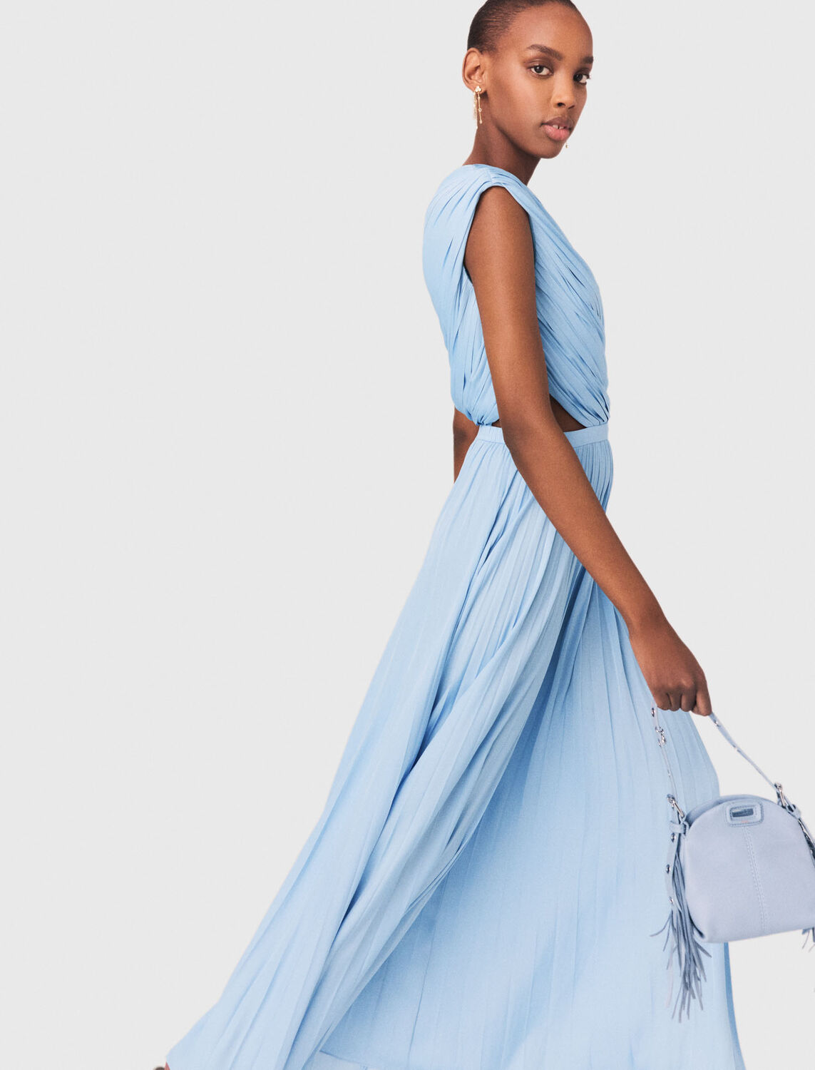 Asymmetrical pleated maxi dress : Dresses color Navy