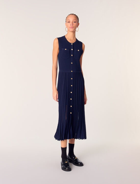 Pleated knit maxi dress : Dresses color Navy