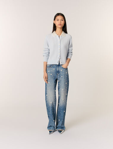 Cardigan with removable collar : Sweaters & Cardigans color Blue