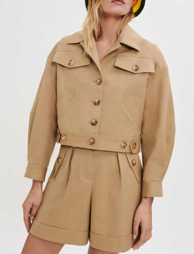 Cropped cotton jacket : Coats & Jackets color Camel