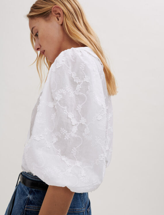 White shirt, embroidered cotton collar - View All - MAJE