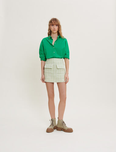 浅绿色粗花呢半身裙 : Skirts & Shorts 顏色 浅绿色/
