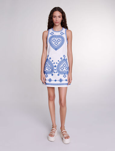 Fitted embroidered dress : E-shop Pre-launch Collection color White/Blue