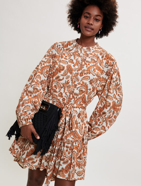 Belted shirt dress in printed cotton - Dresses - MAJE