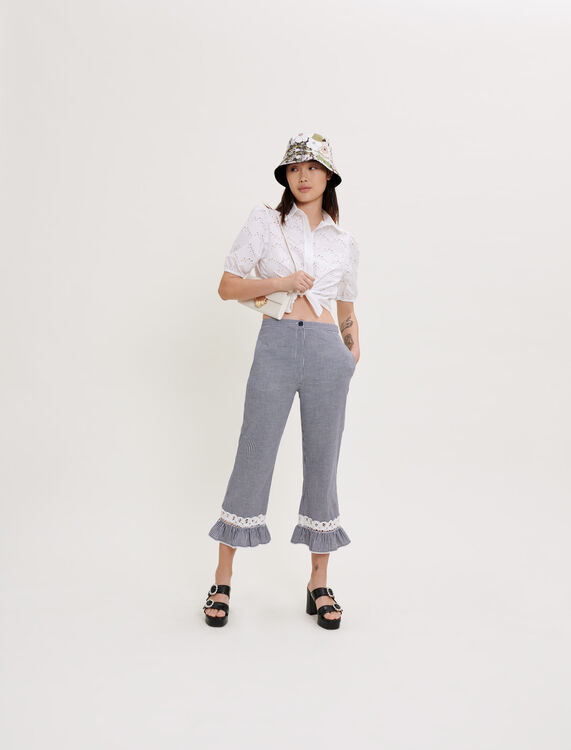 Gingham and lace trousers - Trousers & Jeans - MAJE