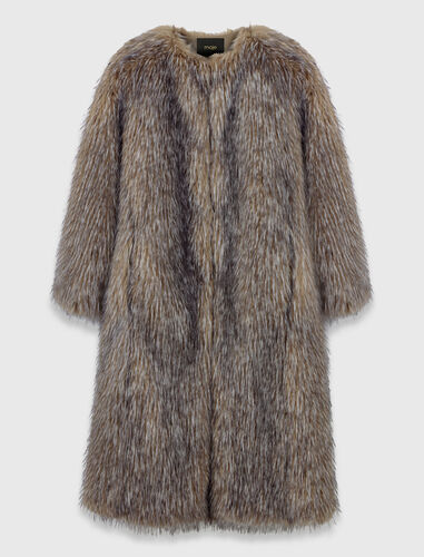 Long faux fur coat : Coats color Grey