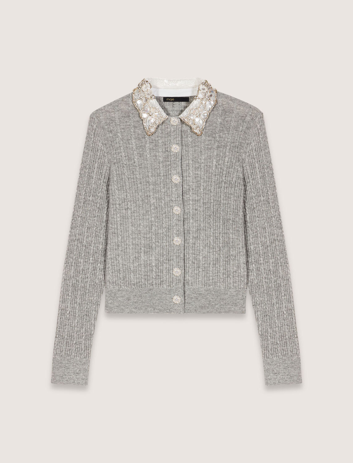 Cardigan with removable collar : Sweaters & Cardigans color Grey