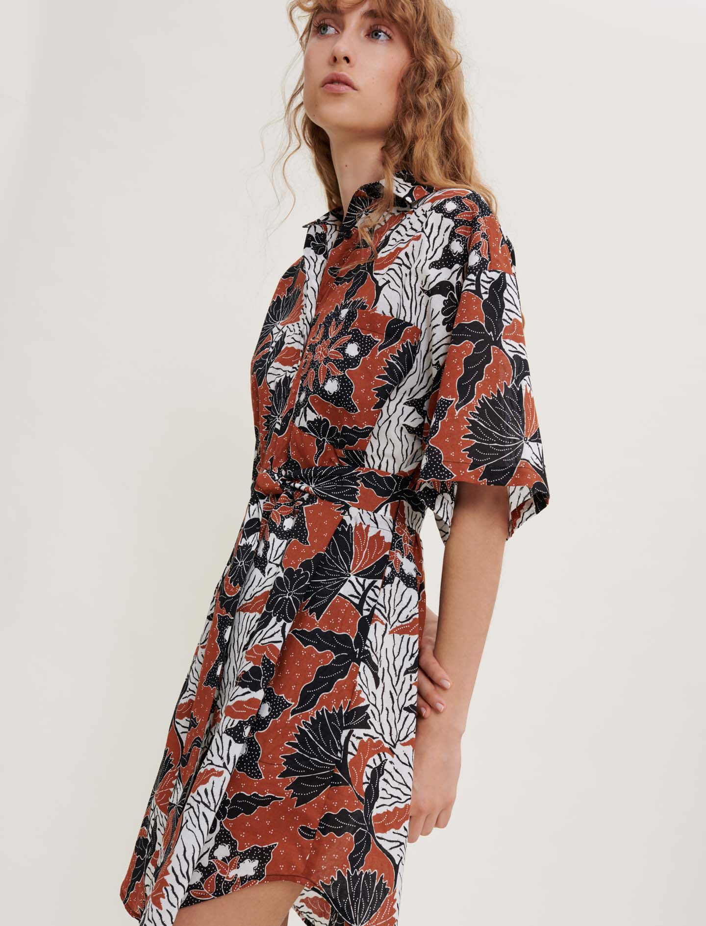 222RODIMA Printed cotton voile shirt dress Dresses Maje