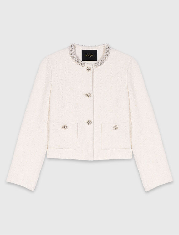 Pearl-trimmed tweed jacket - Blazers & Jackets - MAJE
