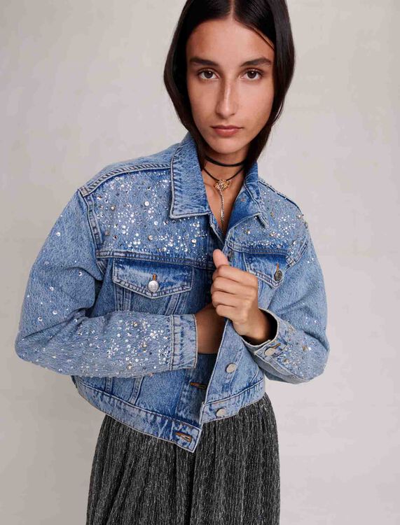 Denim jacket with rhinestones - Coats - MAJE
