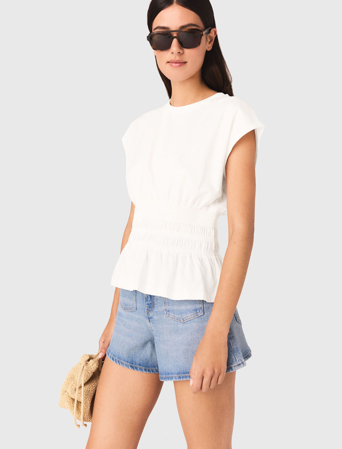 Fitted pleated T-shirt : T-Shirts color White