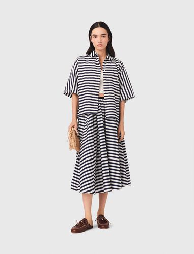 Linen-blend midi skirt : Skirts & Shorts color White/Blue