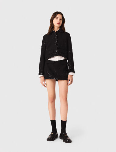 Short embroidered jacket : Blazers & Jackets color Black