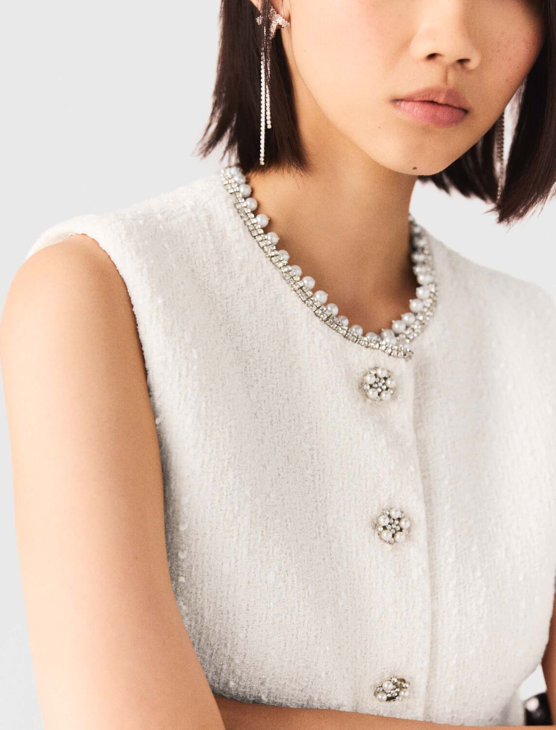 Beaded tweed jacket : Tops color Ecru