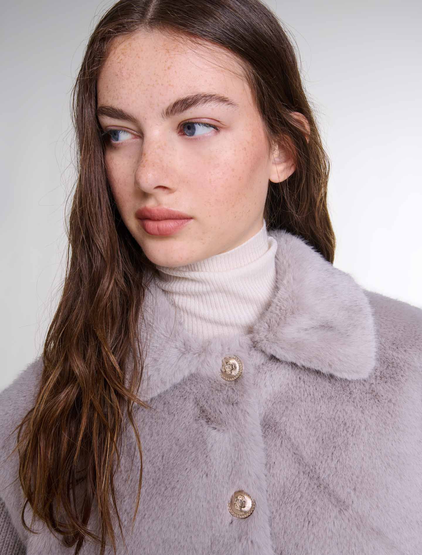 124BIBI Dual material faux fur jacket Blazers Jackets Maje