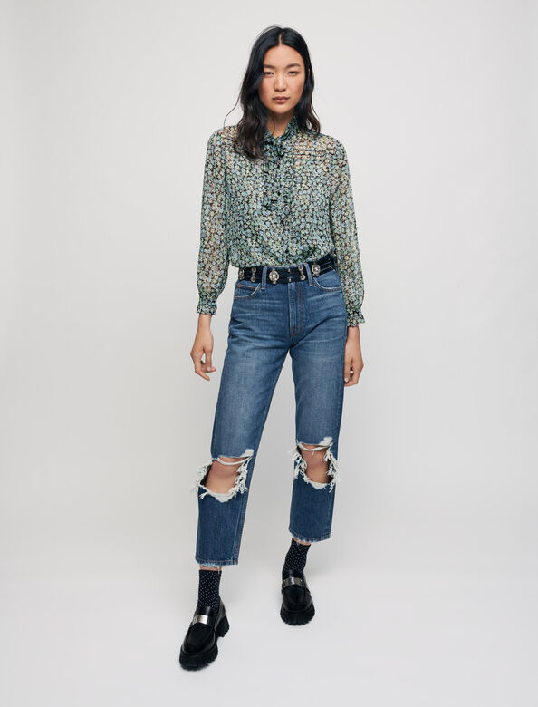 Ripped high-waisted jeans : Trousers & Jeans color 