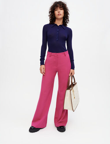 纯色暗扣阔腿长裤 : Trousers & Jeans 顏色 紫檀色/
