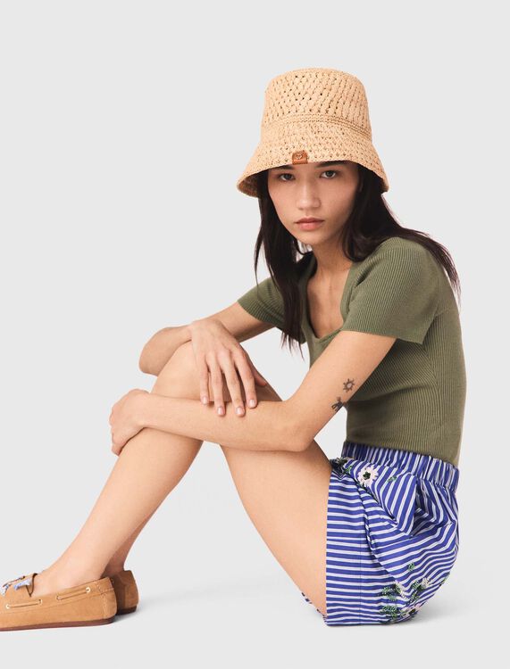 Embroidered striped cotton shorts - Skirts & Shorts - MAJE