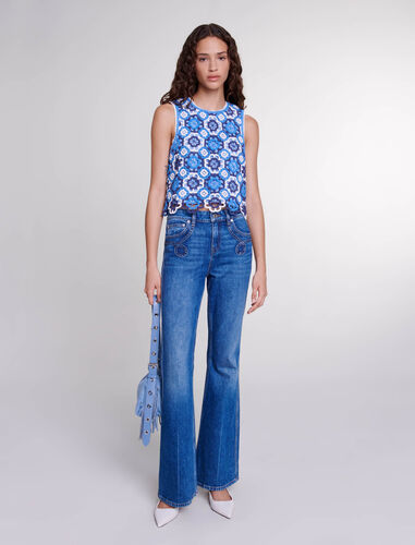 Three-tone crochet top : E-shop Pre-launch Collection color Blue