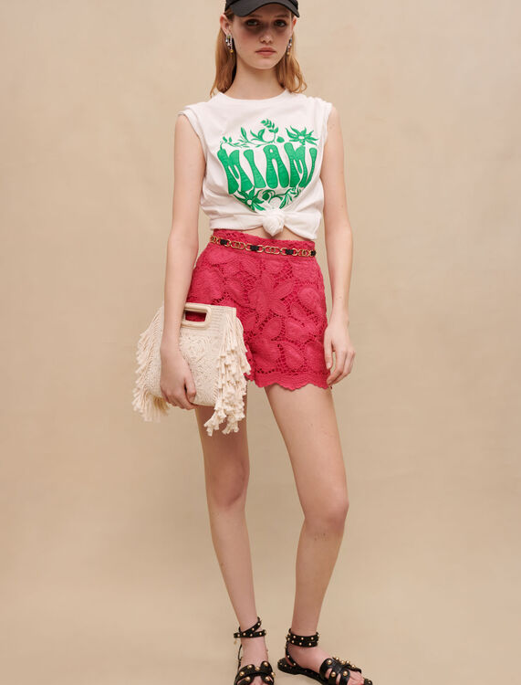 Openwork embroidered shorts : Skirts & Shorts color Fuchsia