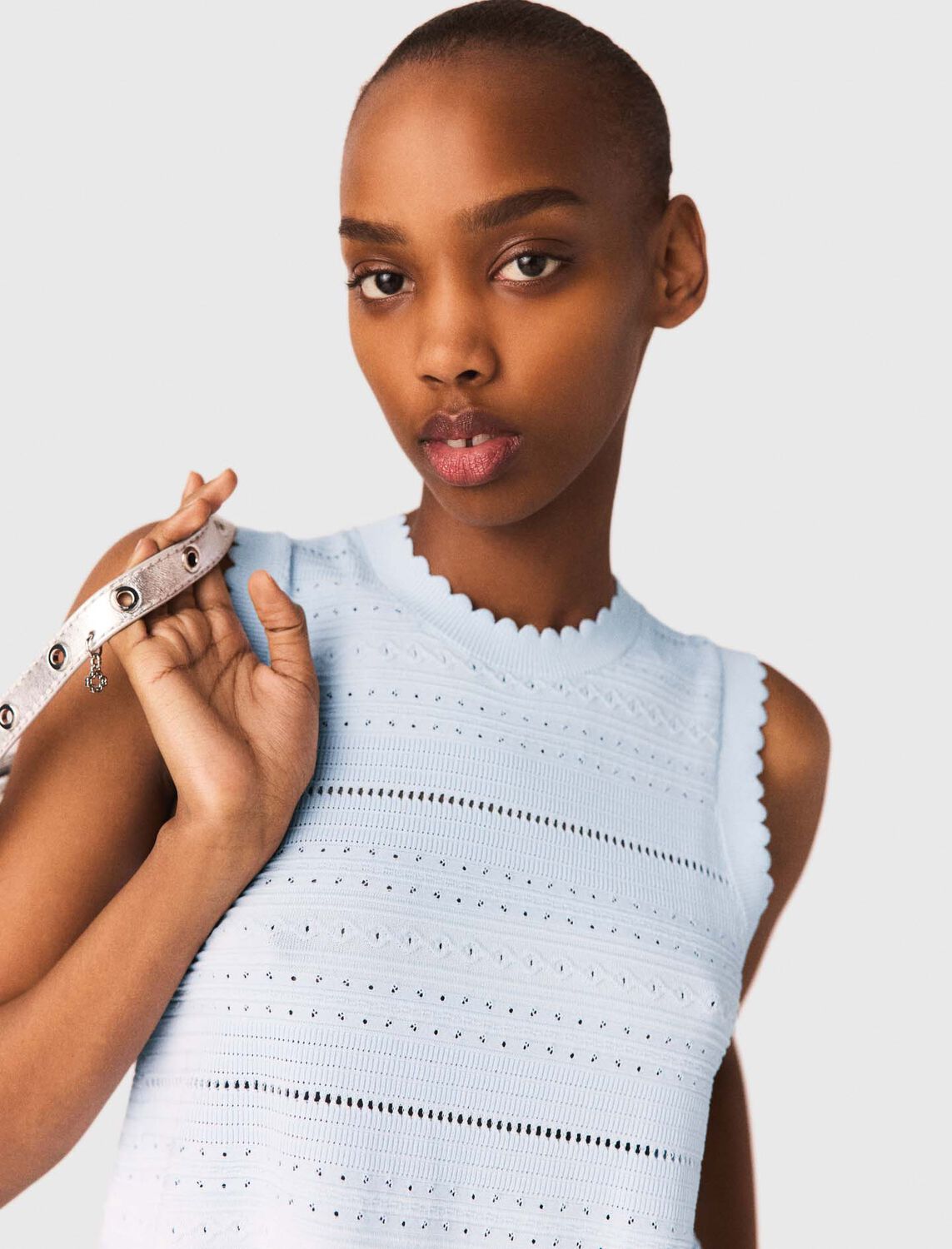 Ruffled knit top : Tops color Blue Sky