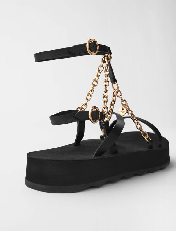 Sandals with leather straps and chain - Shoes - MAJE