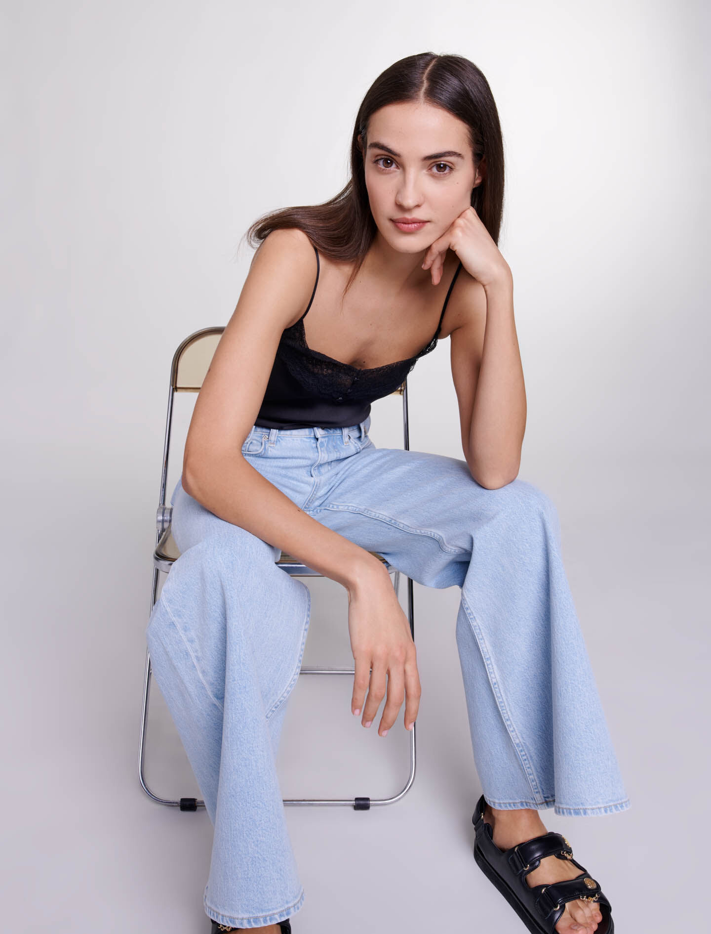 123LEANA Silk satin and lace top - Tops - Maje.com