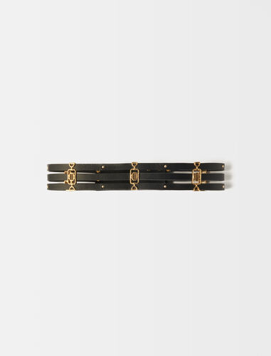 Belt with gold-tone Clover logos : Belts color Black
